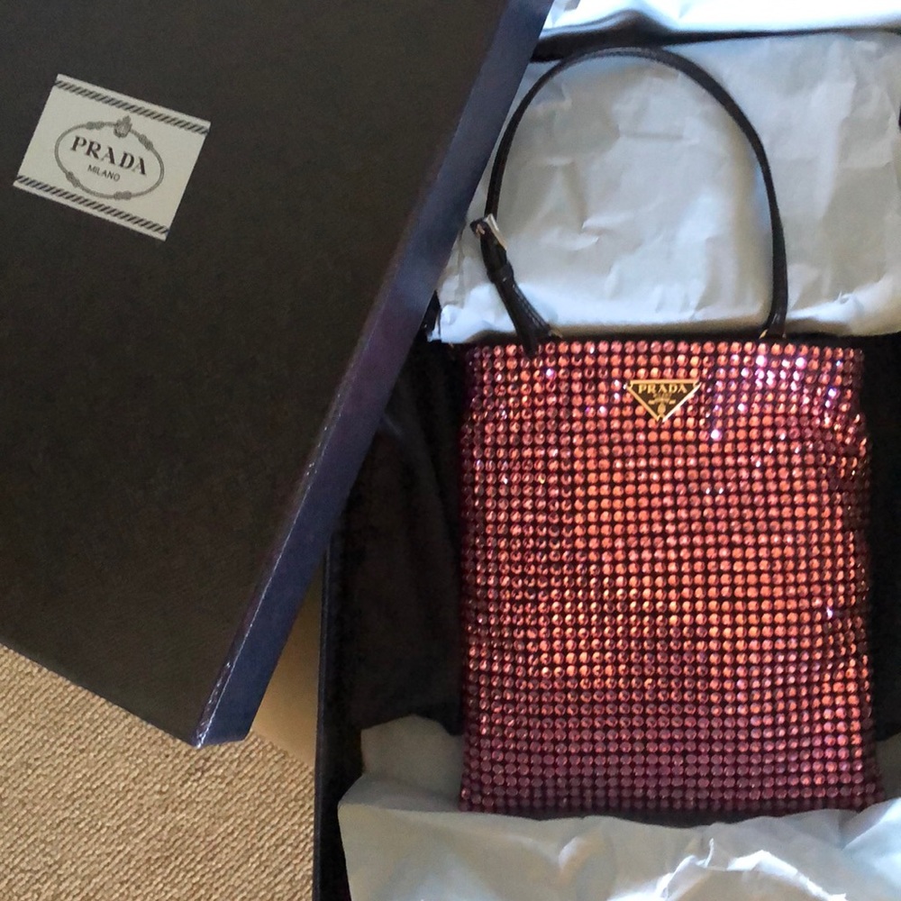 PRADA Nylon Crystal Embellished Crossbody Bag Pink